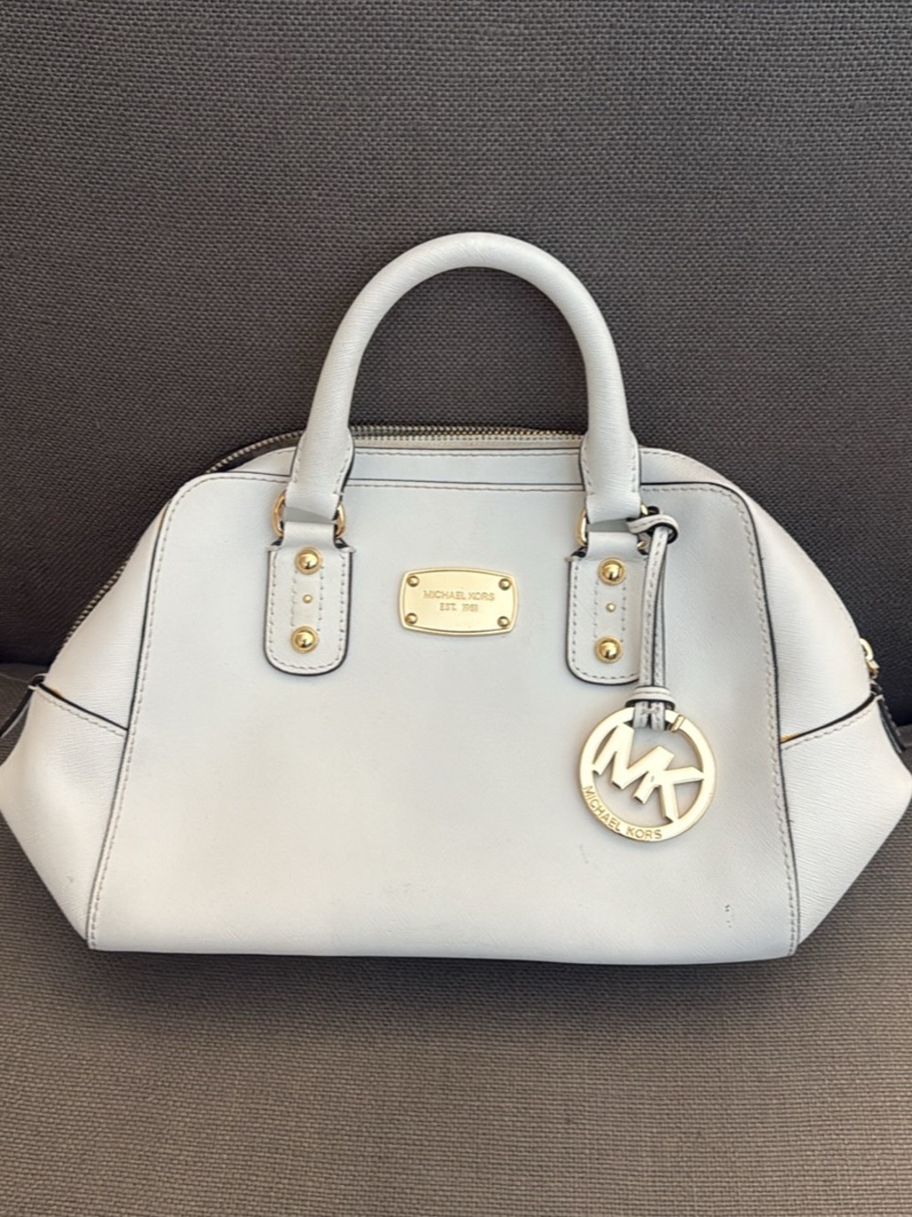 Michael Kors Light White Leather Satchel with Gold Accents